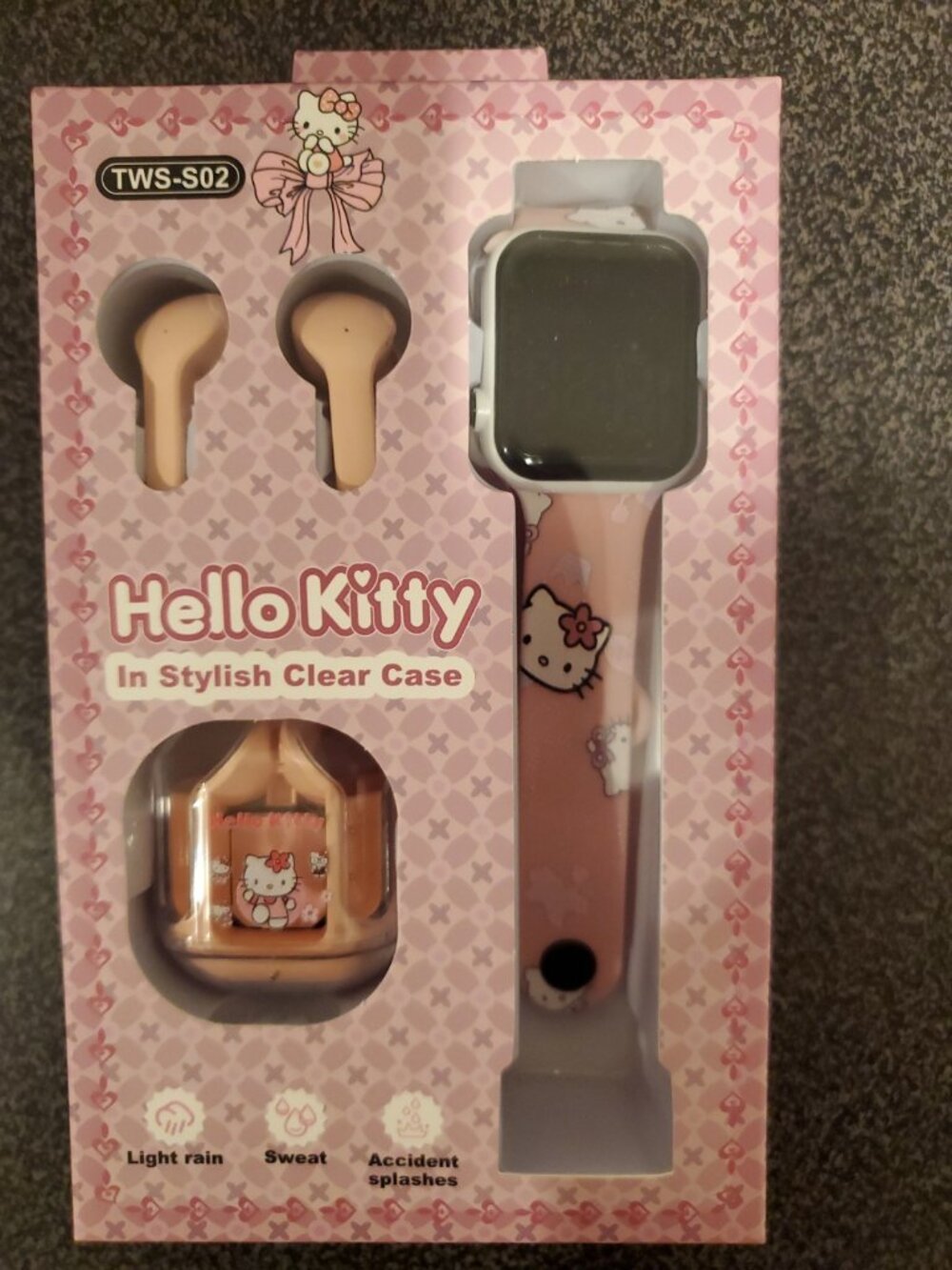 Hello Kitty TWS-S02 Watch & Earbuds Set Pink Acrylic Silicone Band